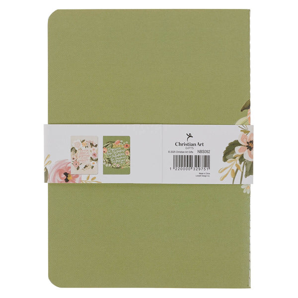 Good Gift and Rejoice Green and Cream Floral Medium Notebook Set