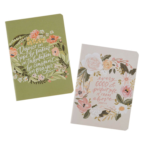 Good Gift and Rejoice Green and Cream Floral Medium Notebook Set