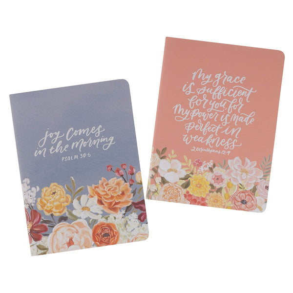 Joy and Grace Peach and Blue Floral Medium Notebook Set