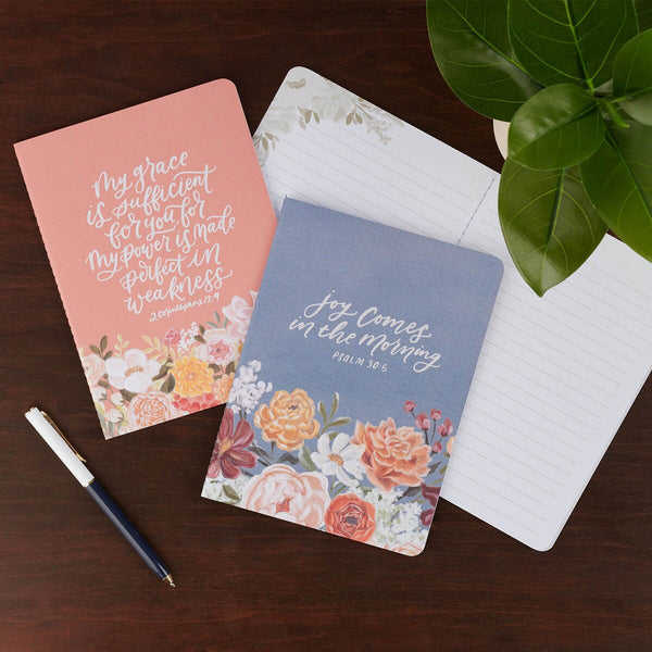 Joy and Grace Peach and Blue Floral Medium Notebook Set