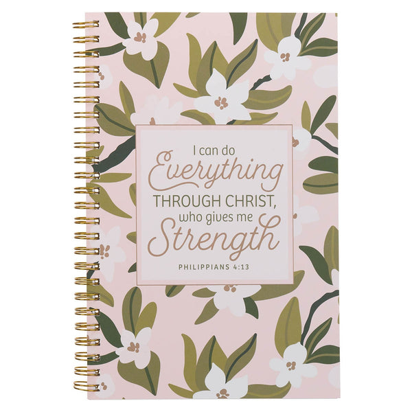 Through Christ Pink Floral Spiral Notebook - Phil 4:13 - KI Gifts Christian Supplies