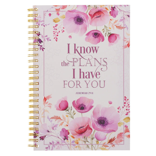 I Know The Plans Pink Wildflower Spiral Notebook - Jeremiah 29:11 - KI Gifts Christian Supplies