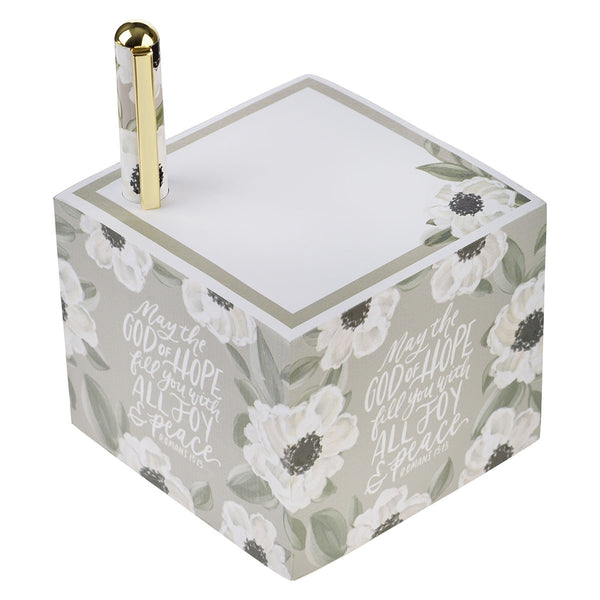 Joy and Peace Monochromatic Floral Note Block with Pen Set - Romans 15:13