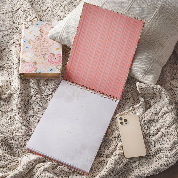 Trust Coral Floral Large Spiral Notepad - Isaiah 40:31