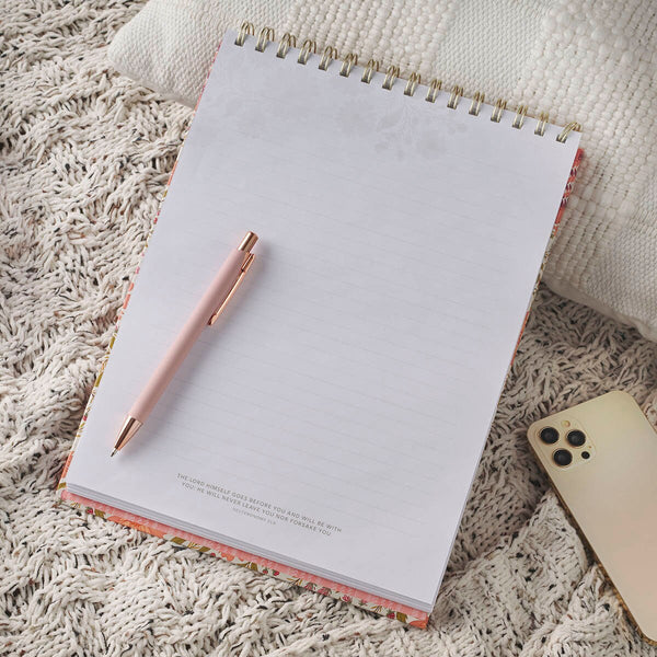 Trust Coral Floral Large Spiral Notepad - Isaiah 40:31