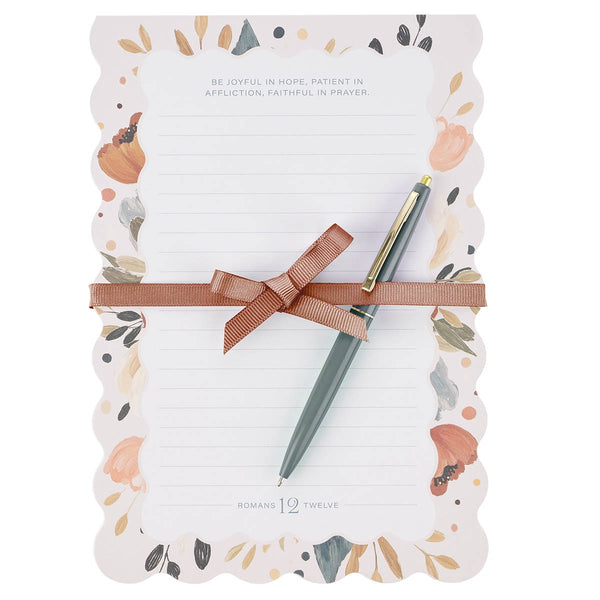 Joyful Patient Faithful Notepad and Pen Heirloom Floral Gift Set - Romans 12:12