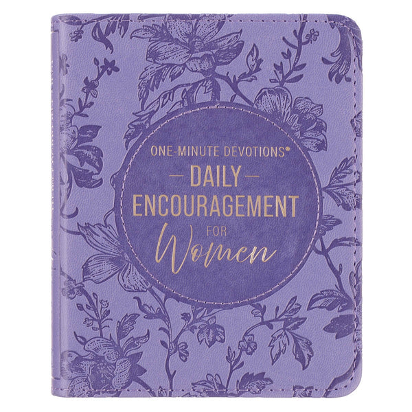 One-Minute Devotions®: Daily Encouragement for Women Purple Floral Faux Leather Devotional - KI Gifts Christian Supplies