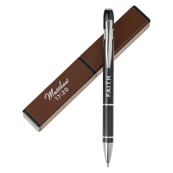 Faith Black and Brown Classic Gift Pen - Matthew 17:20 - KI Gifts Christian Supplies