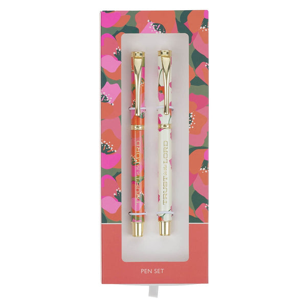 Trust in the Lord Coral Floral Pen Set - Proverbs 3:5 - KI Gifts Christian Supplies