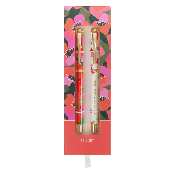 Trust in the Lord Coral Floral Pen Set - Proverbs 3:5
