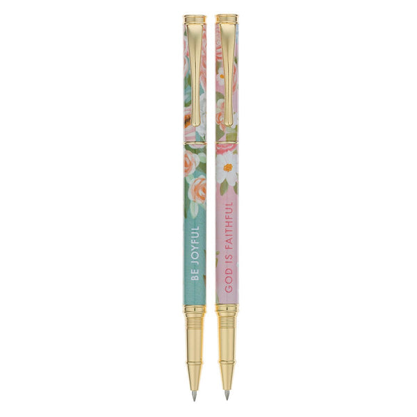 Joyful and Faithful Pink and Green Floral Pen Set