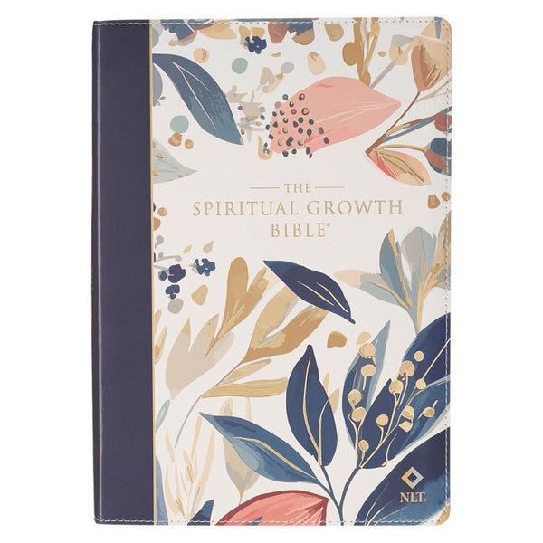Navy Leaf Faux Leather Spiritual Growth Bible - KI Gifts Christian Supplies