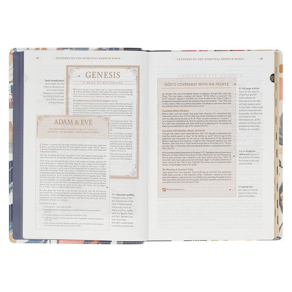 Navy Leaf Faux Leather Spiritual Growth Bible