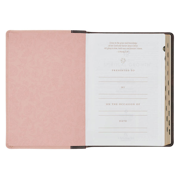 Brown and Blush Pink Faux Leather Spiritual Growth Bible