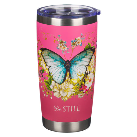 Bless You and Keep You White Floral Stainless Steel Travel Tumbler with Straw - Numbers 6:24-25