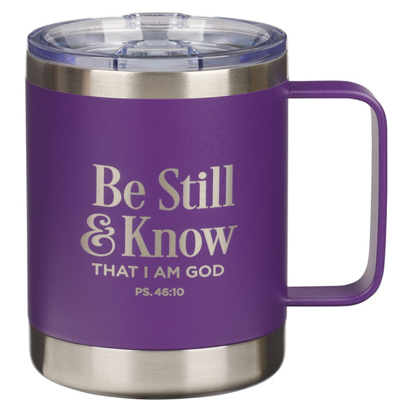 Be Still and Know Purple Camp-style Stainless Steel Mug - Psalm 46:10 - KI Gifts Christian Supplies