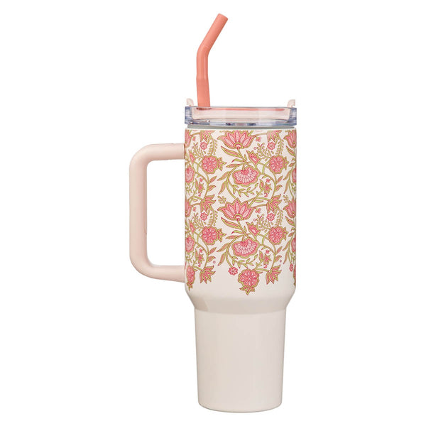 Be Still and Know Pink Spring Floral 40 Oz Tumbler with Reusable Straw - Psalm 46:10