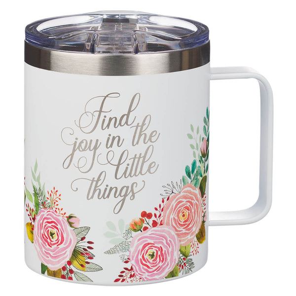 Find Joy Pink Floral Camp-style Stainless Steel Mug - KI Gifts Christian Supplies