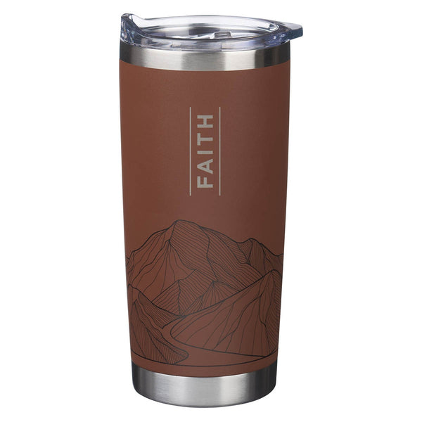 Faith Brown Stainless Steel Travel Tumbler - Matthew 17:20 - KI Gifts Christian Supplies
