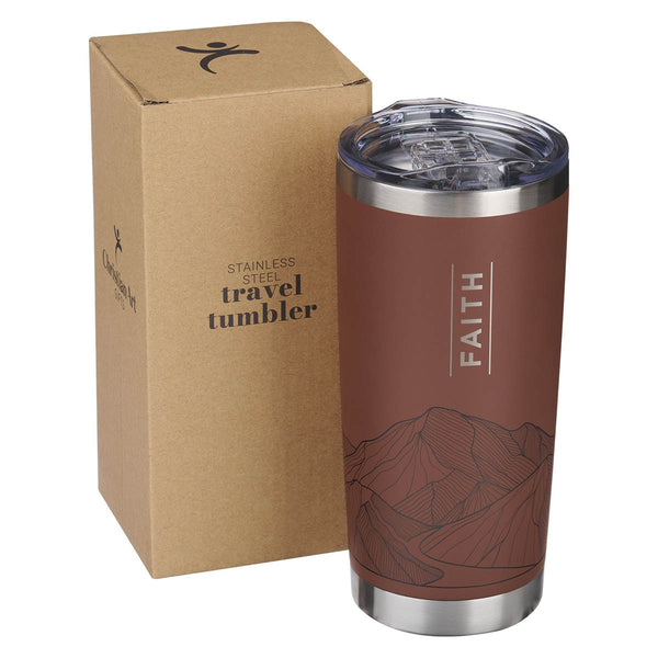 Faith Brown Stainless Steel Travel Tumbler - Matthew 17:20