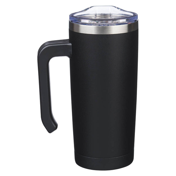 Strong and Courageous Black Stainless Steel Travel Mug with Handle - Joshua 1:9