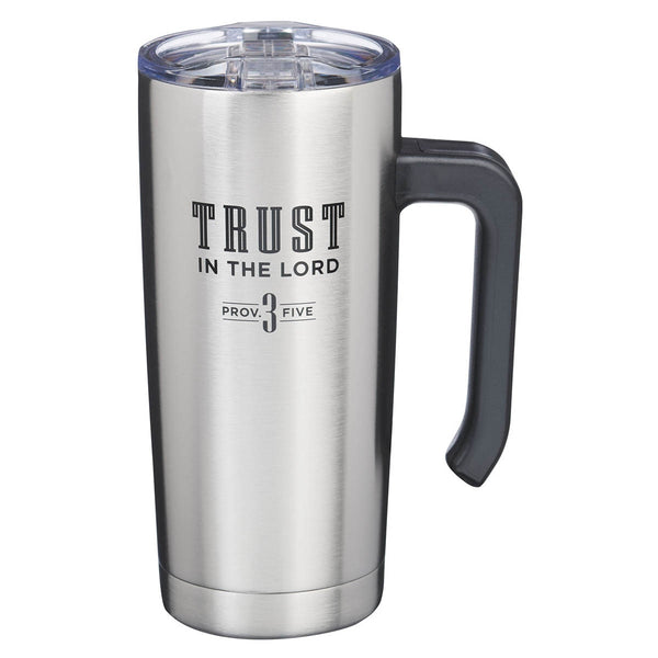 Trust in the Lord Stainless Steel Travel Mug with Handle - Psalm 3:5 - KI Gifts Christian Supplies