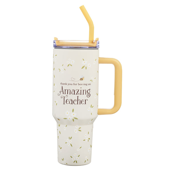 Amazing Teacher Blossom and Bees 40 oz Stainless Steel Travel Tumbler - KI Gifts Christian Supplies