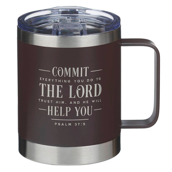 Commit Everything Brown Camp-style Stainless Steel Mug - Psalm 37:5
