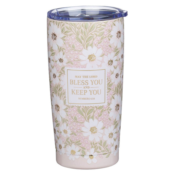 Bless and Keep You Blush Bloom Stainless Steel Travel Tumbler - Numbers 6:24 - KI Gifts Christian Supplies