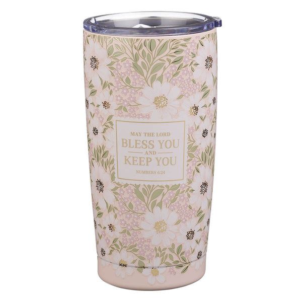Bless and Keep You Blush Bloom Stainless Steel Travel Tumbler - Numbers 6:24