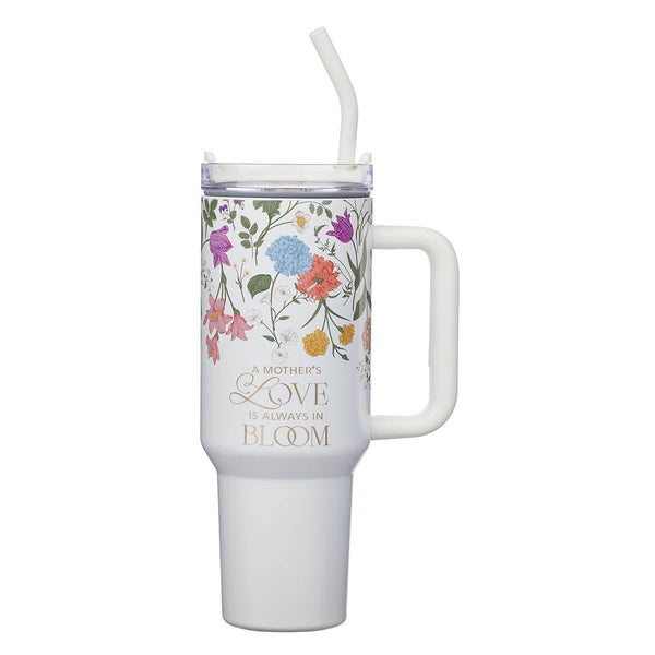 Grace White Wildflower 40 oz Stainless Steel Tumbler with Straw - 2 Corinthians 12:9