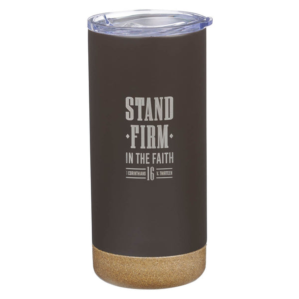 Stand Firm in the Faith Espresso-brown Stainless Steel Tumbler - 1 Corinthians 16:13 - KI Gifts Christian Supplies