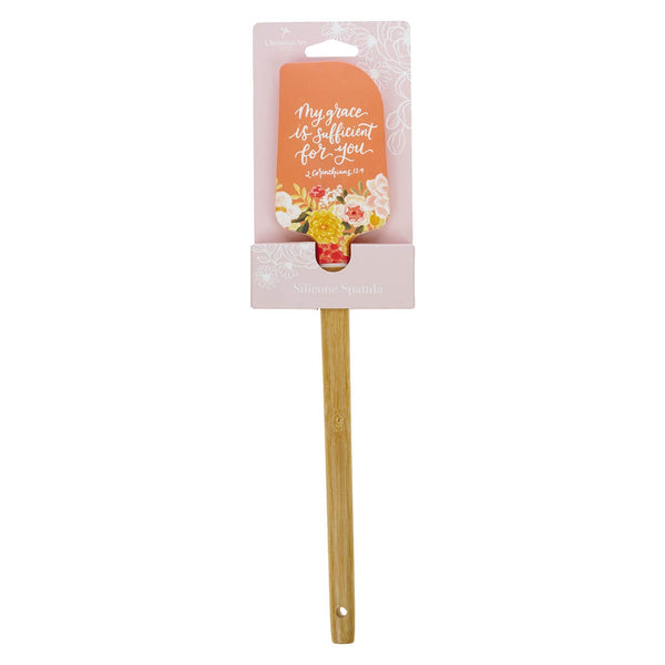 My Grace is Sufficient for You Orange Floral Silicone Spatula – 2 Corinthians 12:9 - KI Gifts Christian Supplies