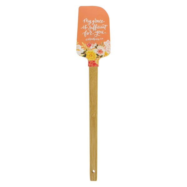 My Grace is Sufficient for You Orange Floral Silicone Spatula – 2 Corinthians 12:9