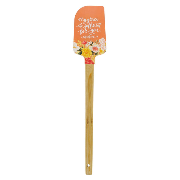 My Grace is Sufficient for You Orange Floral Silicone Spatula – 2 Corinthians 12:9