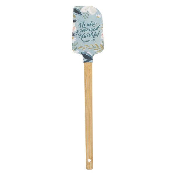 He Who Promised is Faithful Light Blue Floral Silicone Spatula – Hebrews 10:23
