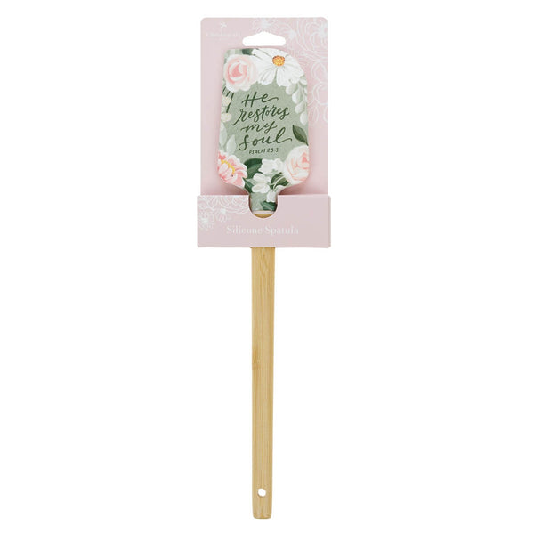 He Restores My Soul Green Floral Garden Silicone Spatula - Psalm 23:3 - KI Gifts Christian Supplies