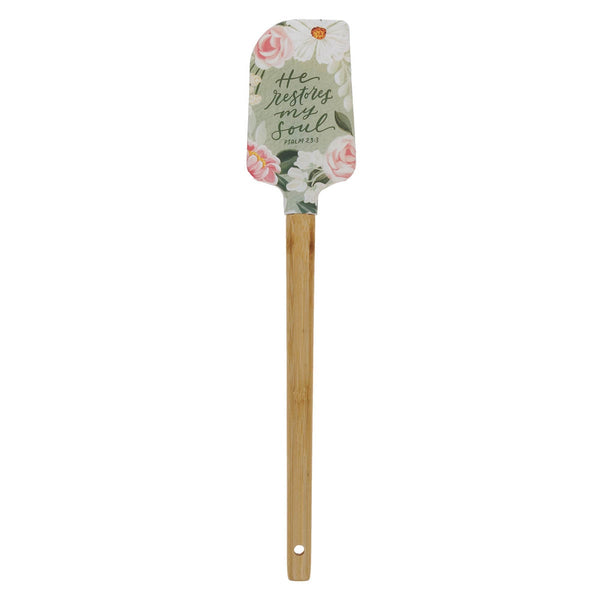 He Restores My Soul Green Floral Garden Silicone Spatula - Psalm 23:3