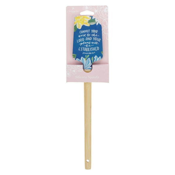 The Commit Your Work to the Lord Navy Floral Silicone Spatula – Proverbs 16:3 - KI Gifts Christian Supplies