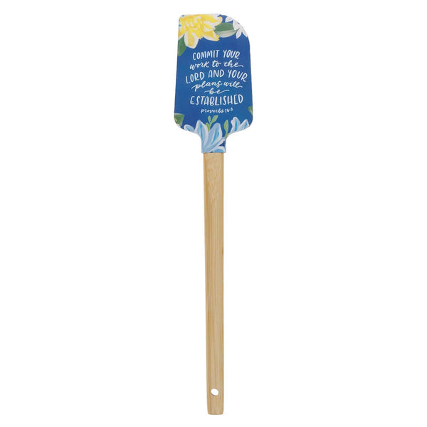 The Commit Your Work to the Lord Navy Floral Silicone Spatula – Proverbs 16:3