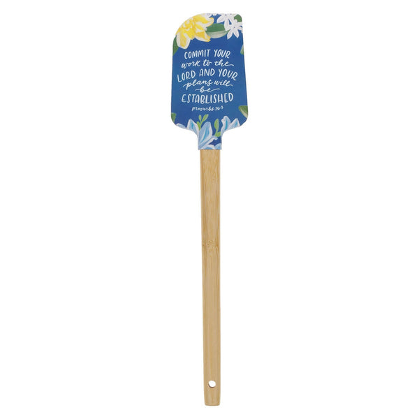 The Commit Your Work to the Lord Navy Floral Silicone Spatula – Proverbs 16:3