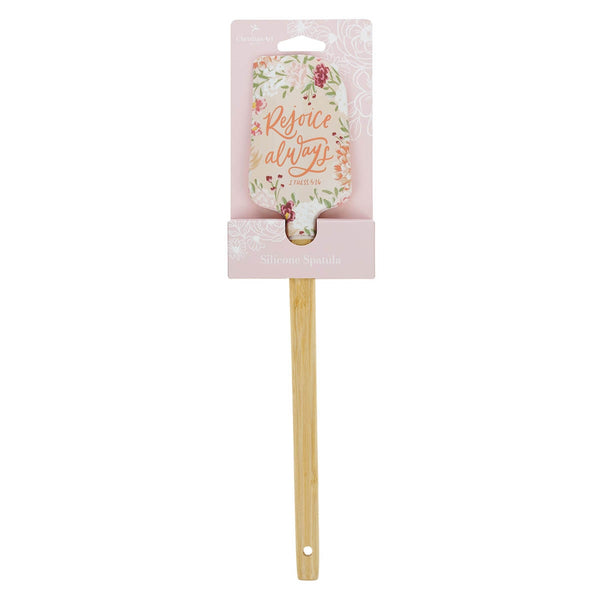 Rejoice Always Peach Floral Silicone Spatula – 1 Thessalonians 5:16 - KI Gifts Christian Supplies