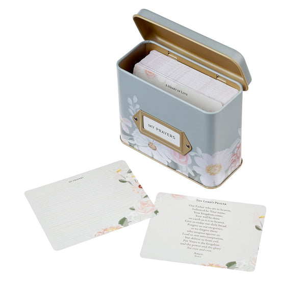 He Restores My Soul Green Floral Garden Prayer Cards in a Tin - Psalm 23:3