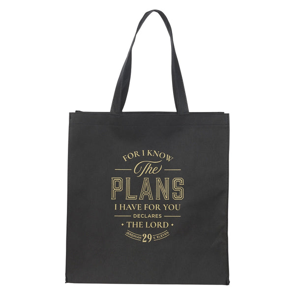 The Plans Black Reusable Non-woven Shopping Tote Bag - Jeremiah 29:11