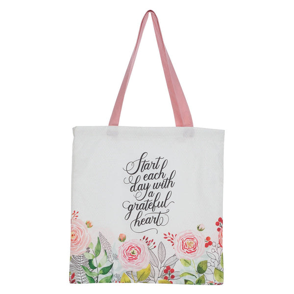 A Grateful Heart Pink Floral Tote Bag - KI Gifts Christian Supplies