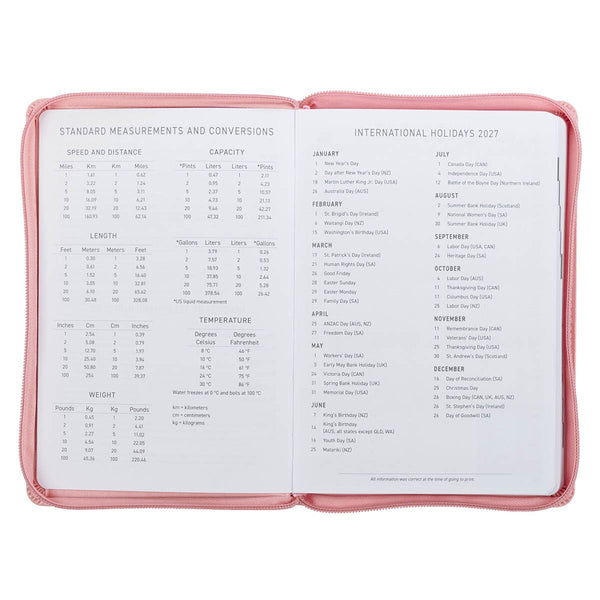 2027 Walk by Faith Pink Faux Leather Executive Planner with Zipper Closure - 2 Corinthians 5:7