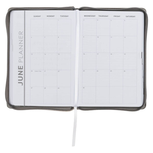 2027 Trust in the Lord Soft Gray Faux Leather Executive Planner with Zipper Closure - Proverbs 3:5