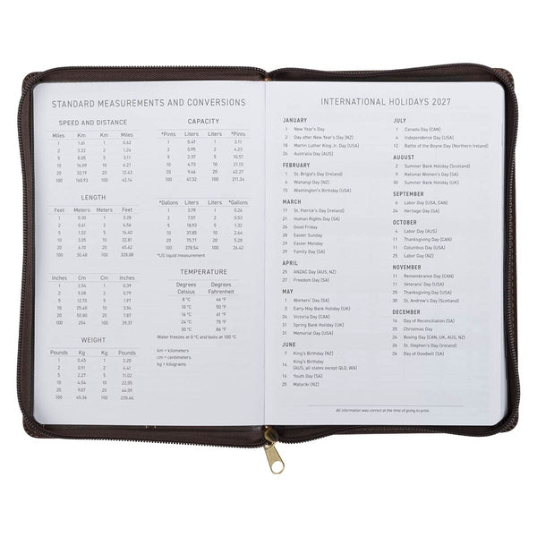 2027 A Man's Heart Smoked Walnut Faux Leather Executive Planner with Zipper Closure - Proverbs 16:9