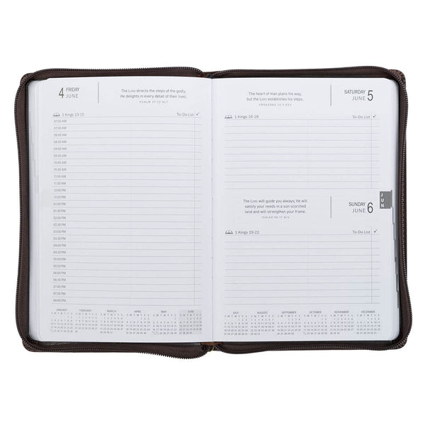 2027 A Man's Heart Smoked Walnut Faux Leather Executive Planner with Zipper Closure - Proverbs 16:9