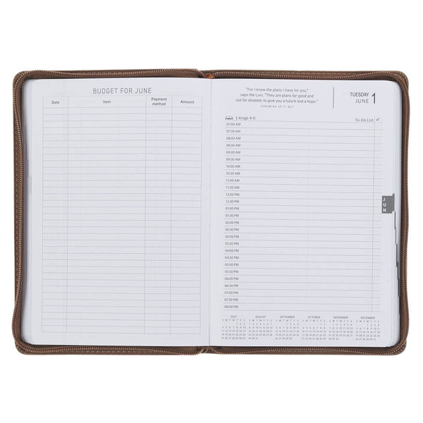 2027 I Can Do All This Truffle Brown Faux Leather Executive Planner with Zipper Closure - Philippians 4:13